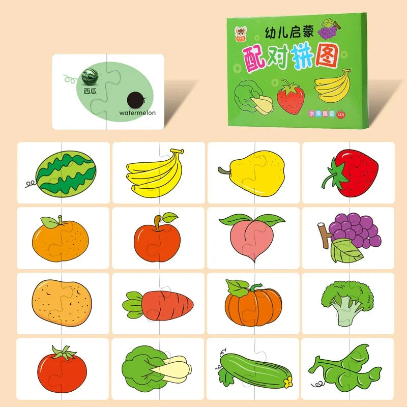 Kids Animal Puzzles for Toddlers 1 2 3 Years Boys Girls Learning Animals Memory Card Matching Game Educational Toys for Children