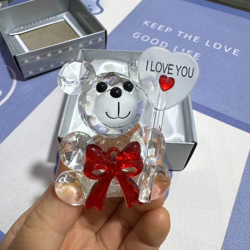 Valentines Day Gift I Love You Crystal Bear Artificial Rose Flowers Teacher Mothers Day Wedding Birthday Party Gifts for Guests