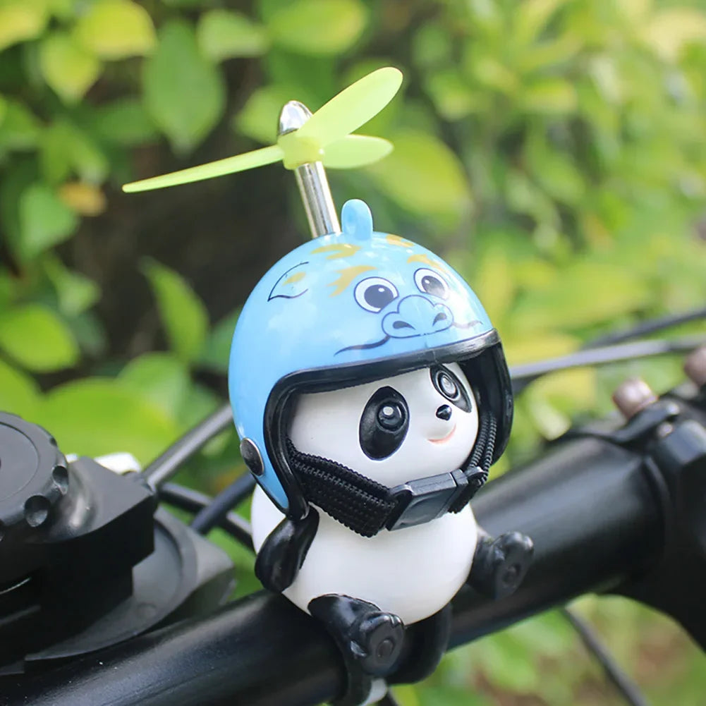Motorcycle Handlebar Decoration Bike Electric Cute Panda Cartoon With Helmet Airscrew Ornaments Toy Riding Equipment Accessories