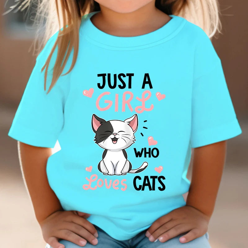 Just a Girl Who Loves Cats Tshirt Girls Y2k Harajuku Animal Summer Fashion Kids Clothes Funny Graphic Cute Cat Lover Streetwear