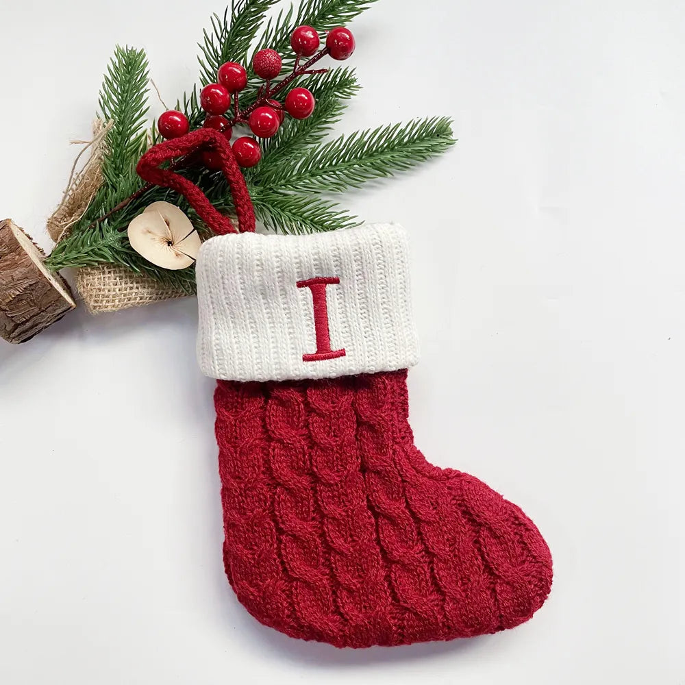 Christmas Socks Snowflake Alphabet Letters Christmas Knitting Stocking Christmas Tree Pendant Decoration for Home Xmas Gift 2024