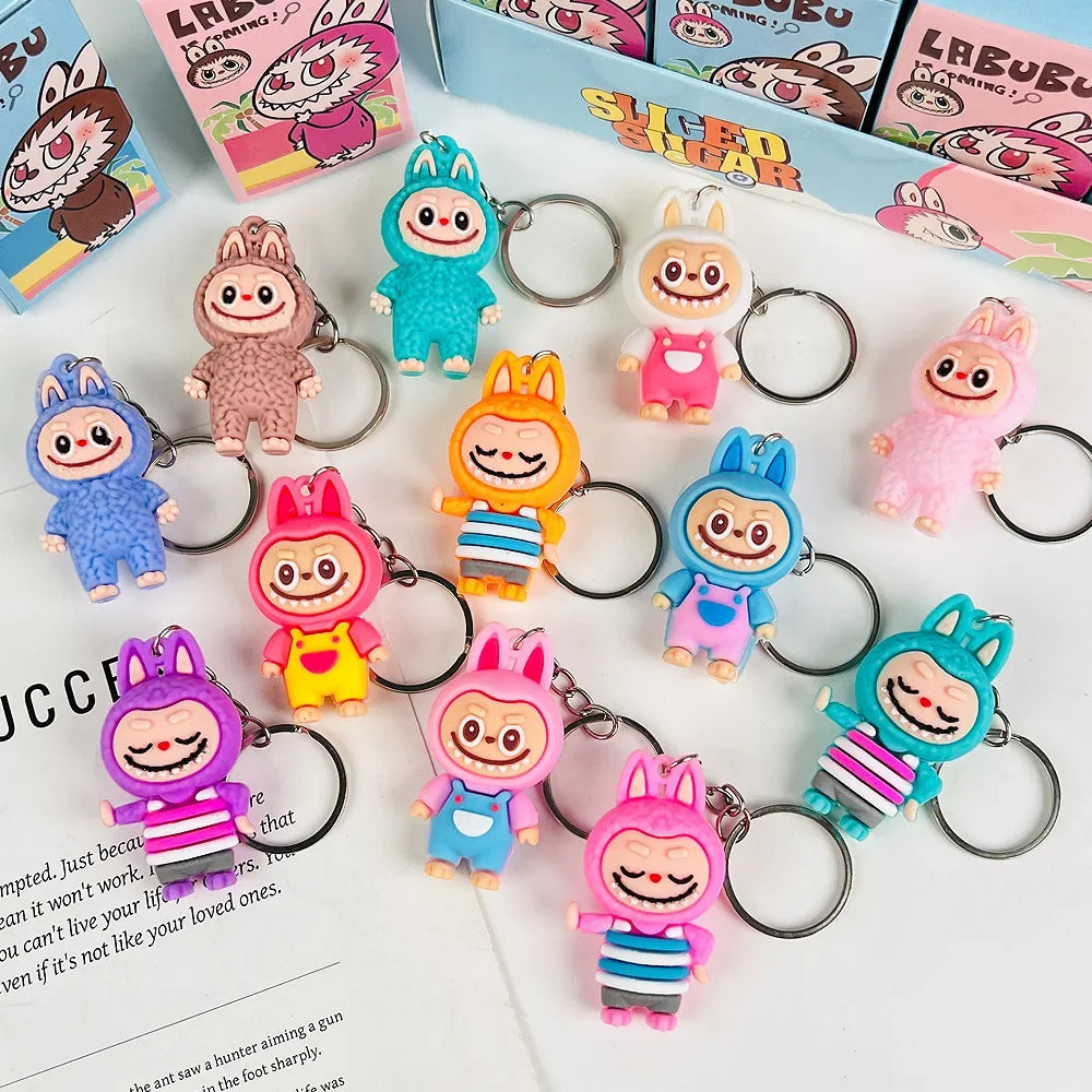 Kawaii Labubu Figure Doll Pvc Small Pendant Trendy Cute Kawaii Cartoon Keychain Mystery Box Bag Decorations Wholesale