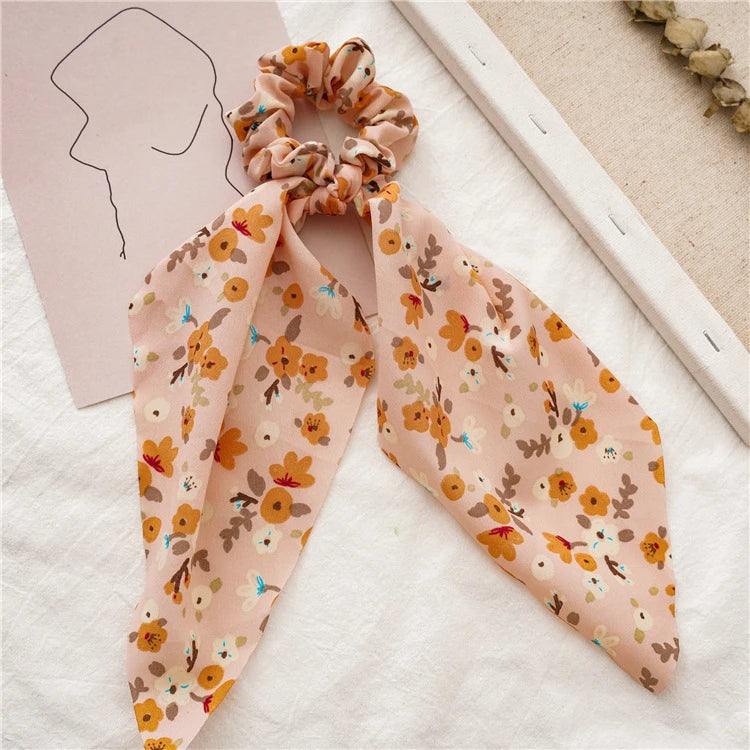 Chiffon Hair Scrunchies Women Fashion Pearl Ponytail Holder Hair Tie Hair Rope Rubber Bands Hair Accessories Bowknot Headwear