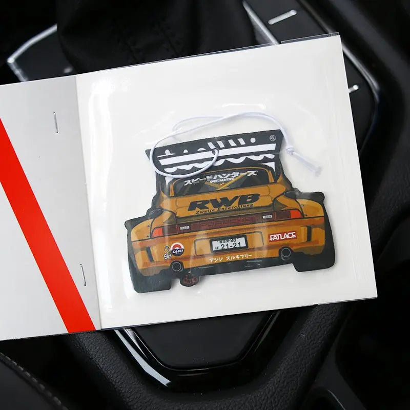 JDM Style Car Rear View Mirrow Pendent Air Freshener Solid Paper Piston Brake Wheel Rim Shock Absorber