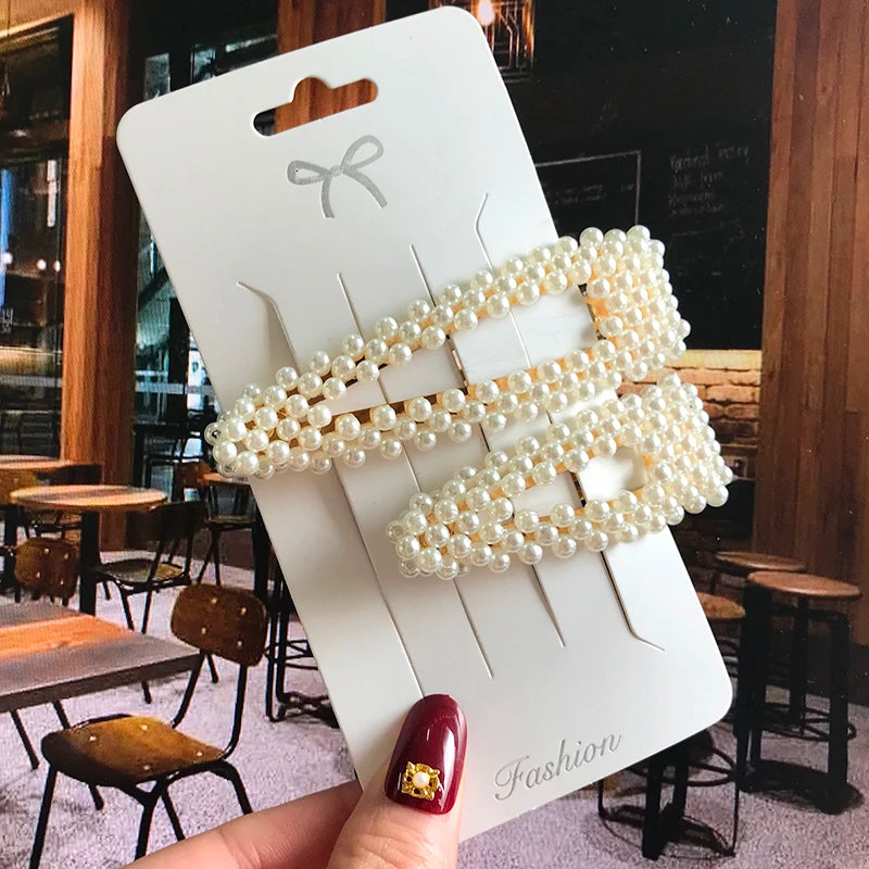 Acrylic Barrettes Headwear Pearl Hair Clip Sets for Women Fashion Geometric Hairpins Hair Accessories Headdress Girl Bobby Clip