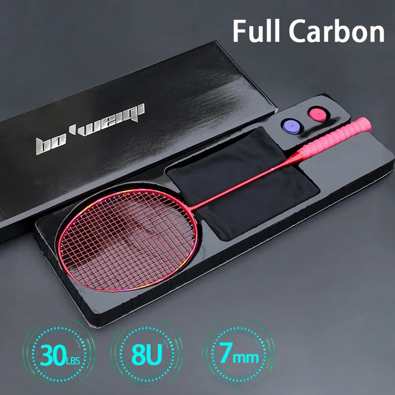Super Light 8U Full Carbon Fiber Badminton Rackets With Bags String Professional Racket Strung Padel Sports