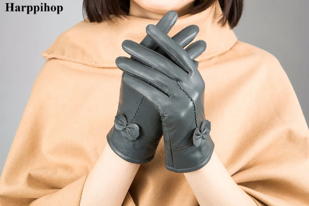 2020 Women's Genuine Leather Gloves Red Sheepskin Gloves Autumn and Winter Fashion Female Windproof Gloves