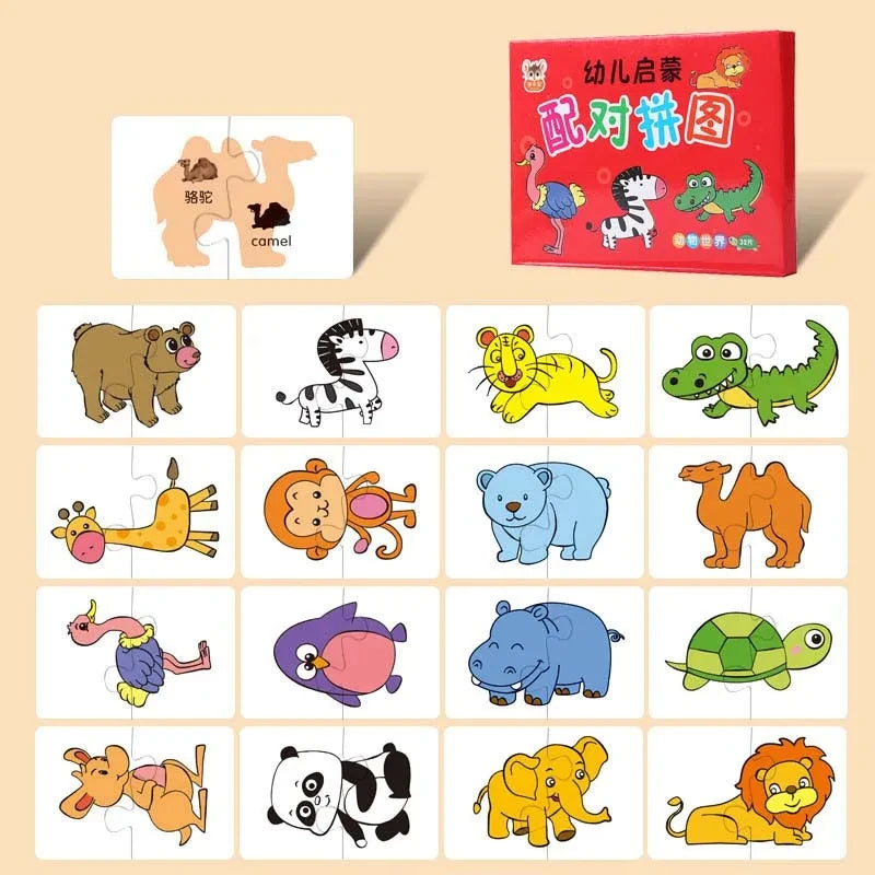 Kids Animal Puzzles for Toddlers 1 2 3 Years Boys Girls Learning Animals Memory Card Matching Game Educational Toys for Children