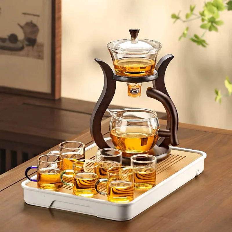 HOONRA Heat-Resistant Glass Tea Set Magnetic Water Diversion Rotating Cover Bowl Automatic Tea Maker Lazy Kungfu Teapot Drinking