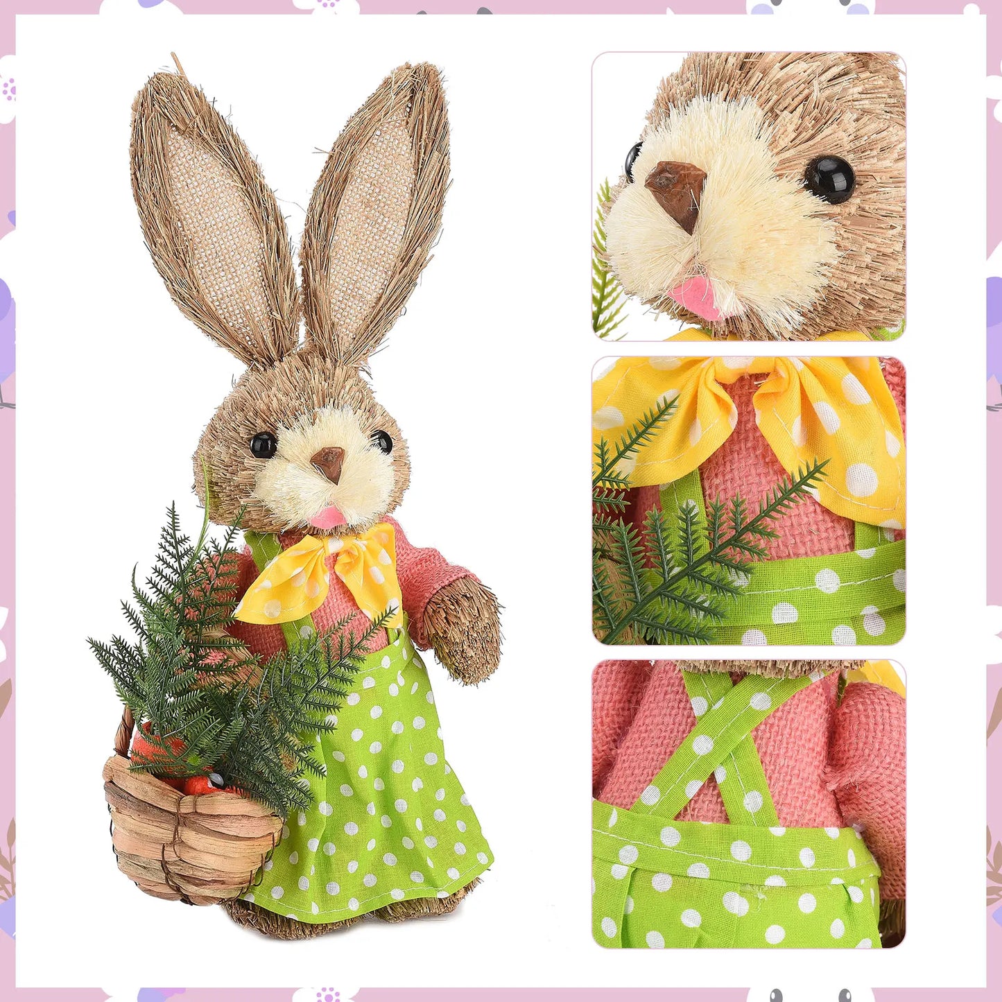 2PCS Straw Rabbit 2024 Easter Bunny Ornament Party Decorations Holiday Home Garden Wedding Decor Crafts Photo Props 25/35cm