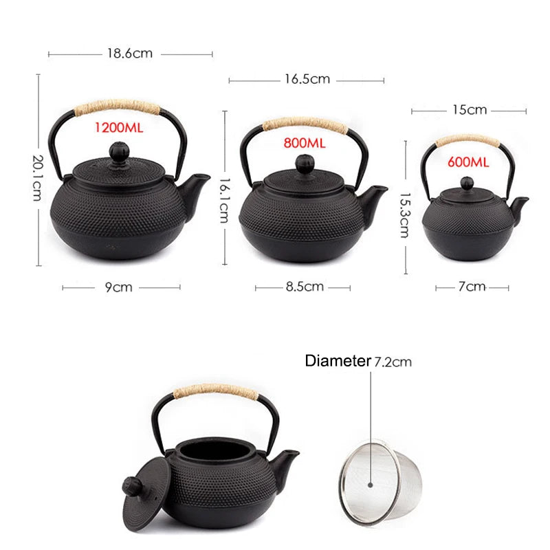 UPORS Japanese Iron Tea Pot With Stainless Steel Infuser Cast Iron Teapot Tea Kettle for Boiling Water Oolong Tea 600/800/1200ml