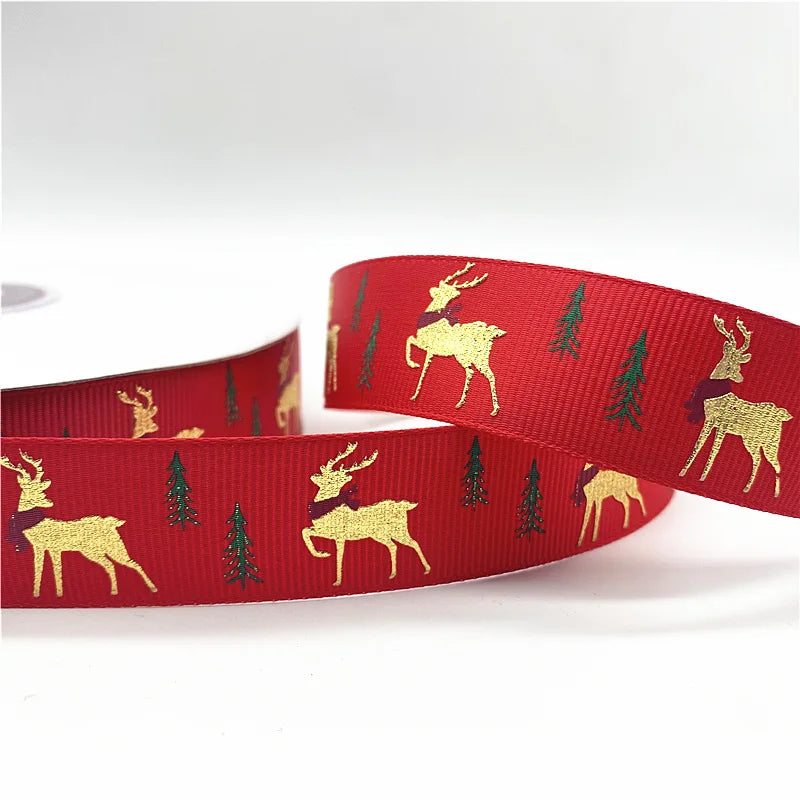 5yards/Lot 25mm Christmas Ribbon Printed Christmas Polyester Ribbon for Handmade Design Christmas Decoration Gift Packing