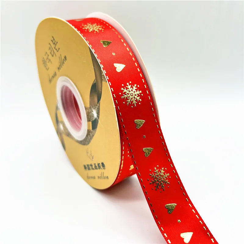 5yards 25mm Christmas Ribbon Printing Polyester Ribbon for Handmade Bow Party Christmas Decorations DIY Christmas Gift Wrapping