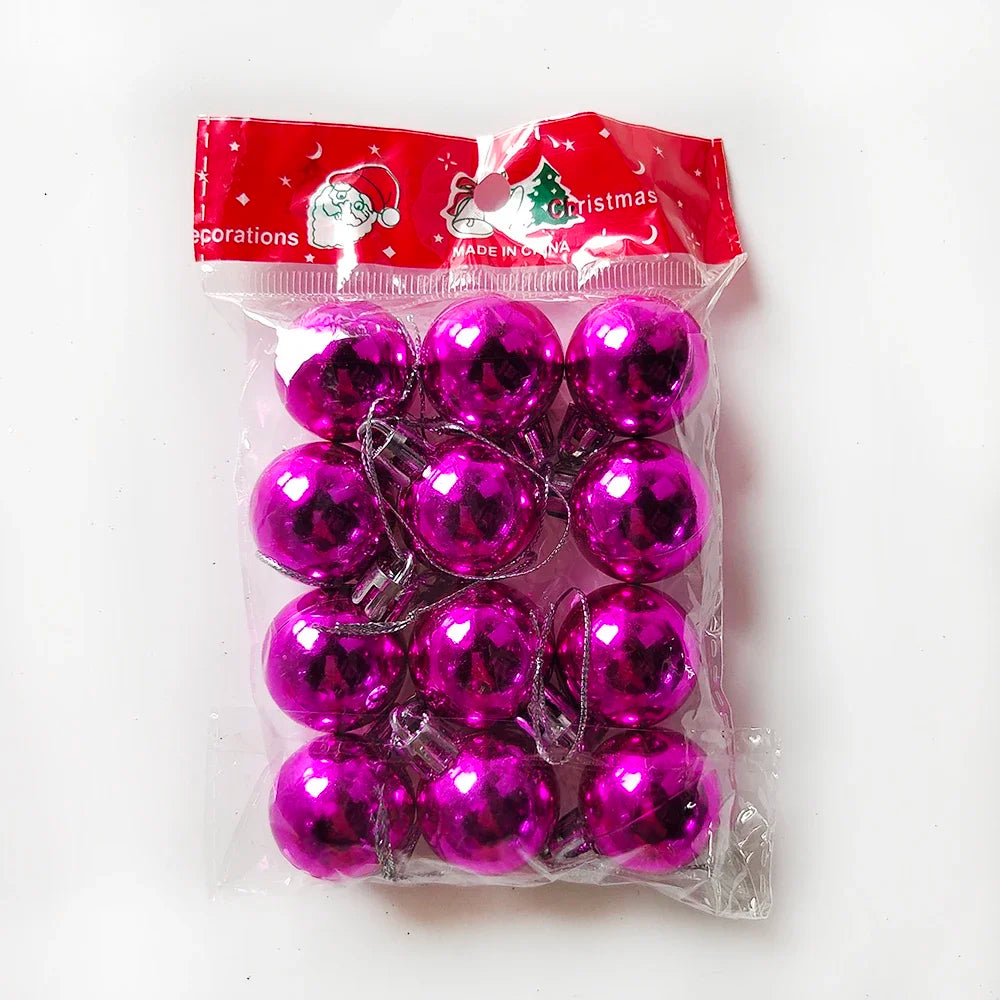 12Pcs Mini Christmas Balls Christmas Tree Hanging Ornament Plastic Red Green Gold Ball Pendant Christmas Decoration 2024 Navidad