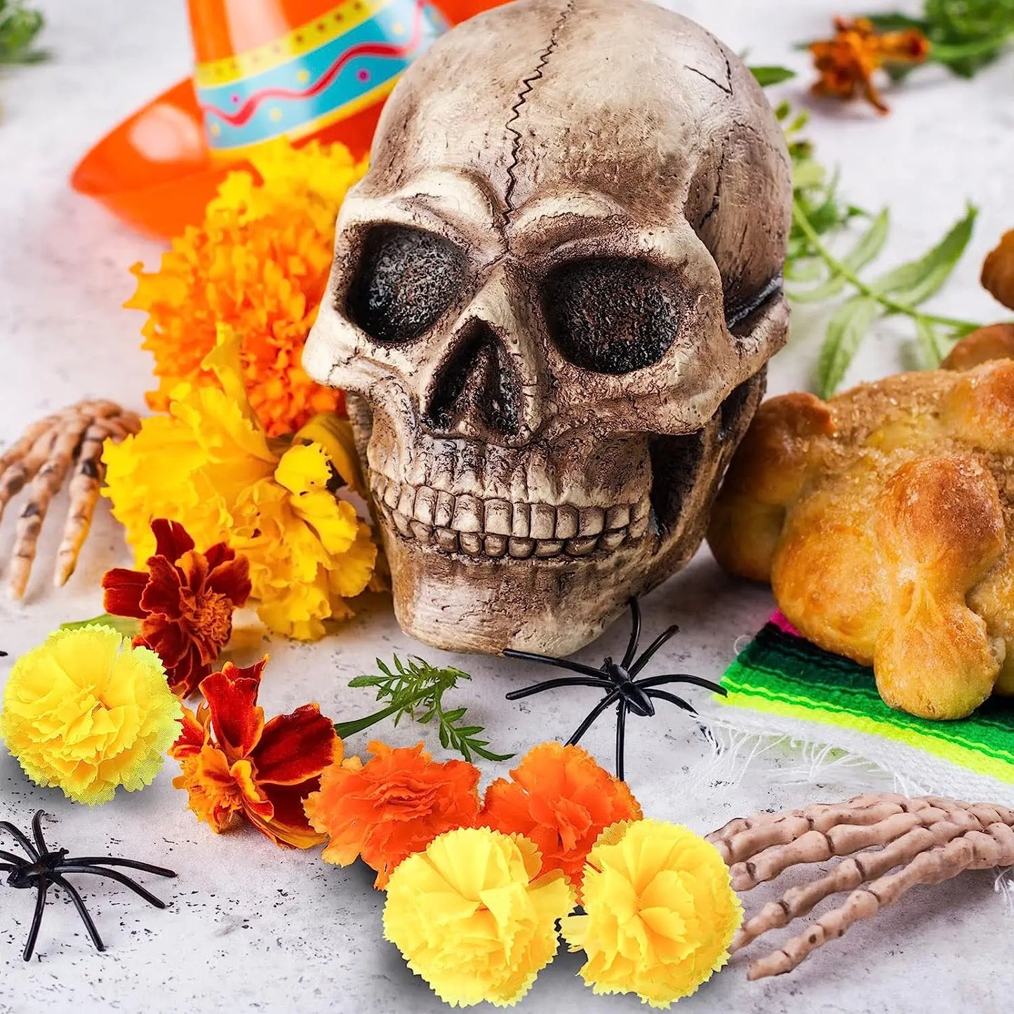 Yannew 50pcs Artificial Marigold Flower Head Yellow Bulk Day of the Dead Decoration for DIY Wreath Halloween Diwali Indian Decor