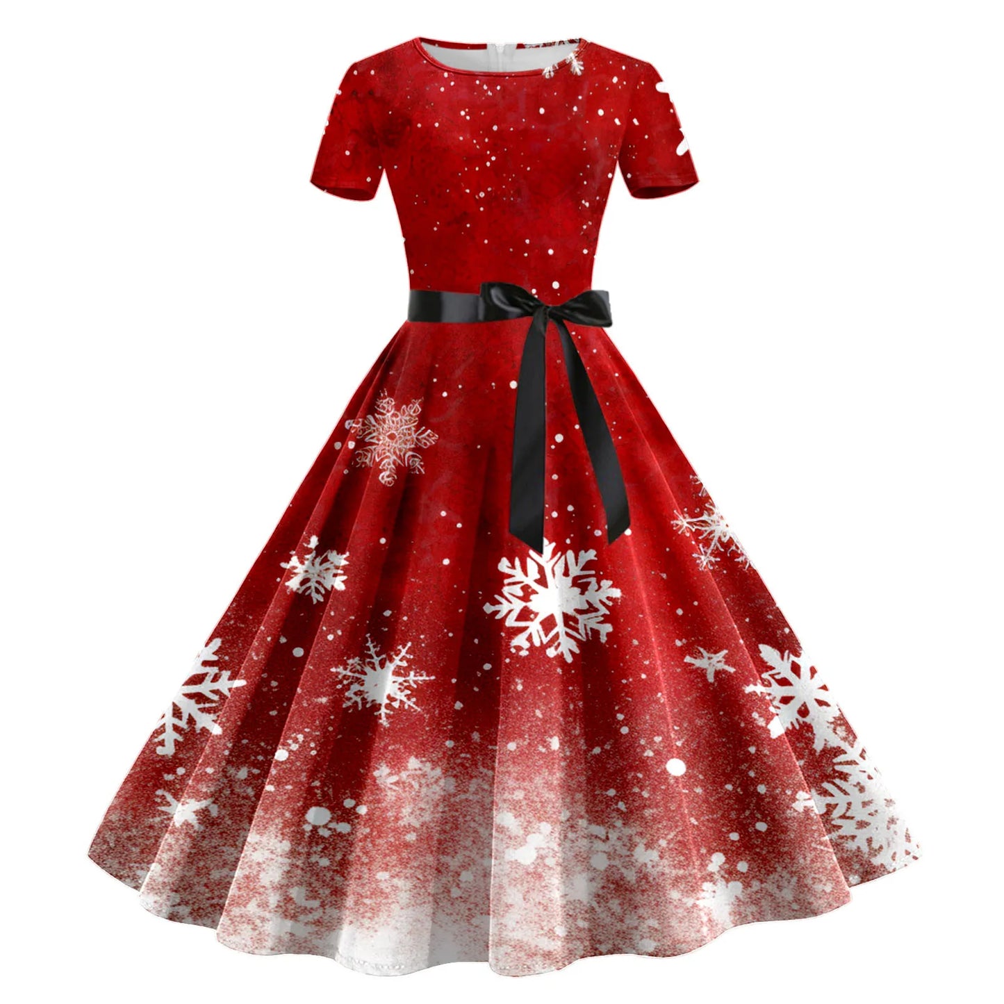 Robe Christmas Dresses for Women Winter Pinup Rockabilly Sexy Cosplay Party Dress Santa Claus Snow Print Cocktail Prom Dress