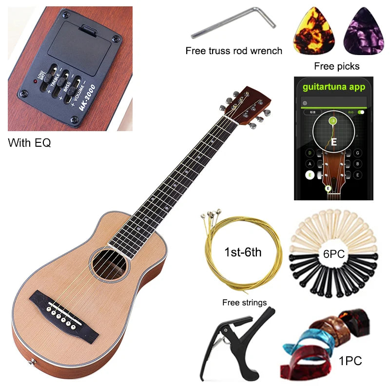 Travel Guitar 36 Inch Acoustic Guitar 6 String Mini Guitars Brown and Natural Color Folk Guitar Full Sapele