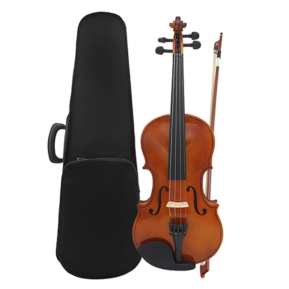 Violin Fiddle Set With Case Bow Extra Strings Rosin Tuner 4/4 Full Size Solid Wood Violin Set for Beginners Kids & Adults