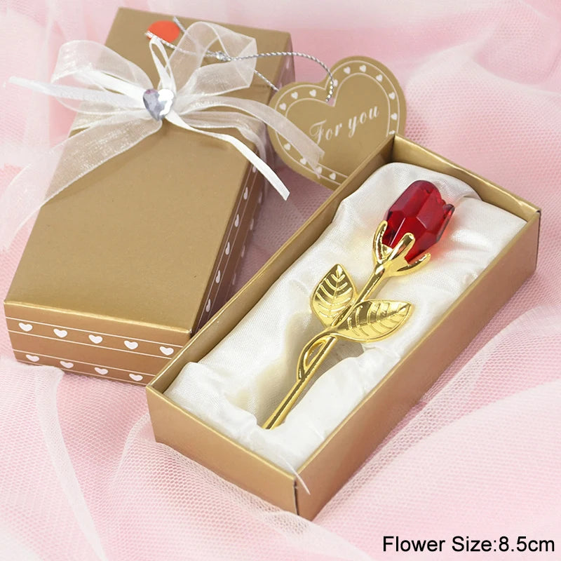 Valentines Day Gift I Love You Crystal Bear Artificial Rose Flowers Teacher Mothers Day Wedding Birthday Party Gifts for Guests