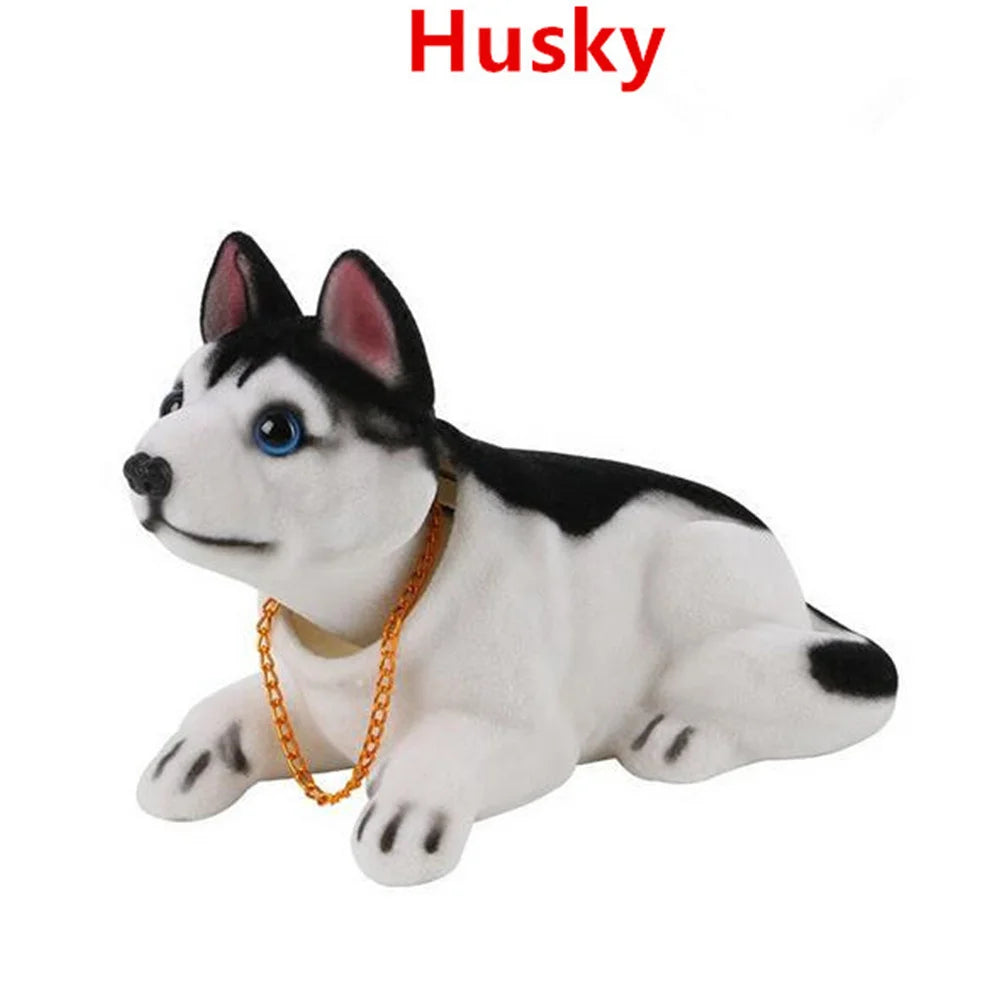 Car Ornament Nodding Dog Creative Shaking Head Puppy Dog Car Dashboard Doll Bobblehead Dog Toy Lucky Gold Chain Rocking Head Dog