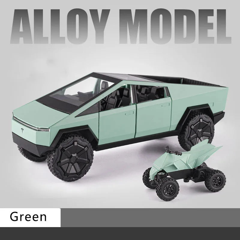 1:24 Tesla Pickup Model Alloy Car Simulation Off-Road Vehicle Sound and Light Pull Back Toy Car Boy Collection Decoration Gift
