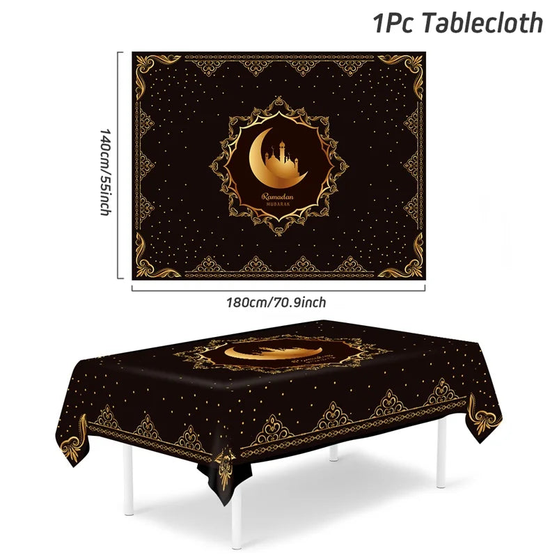 Eid Mubarak Tablecloths Ramadan Decoration for Home 2024 Islamic Muslim Party Decor Ramadan Tableware Supplies Eid Al Adha Gift