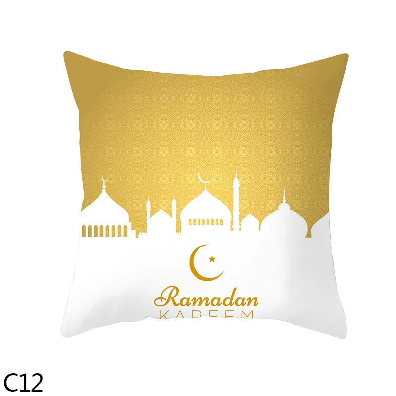 45cm Eid Mubarak Cushion Cover Golden Ramadan Pattern Home Decorative Pillowcase Islamic Muslim Party Favors Eid Party Supplies
