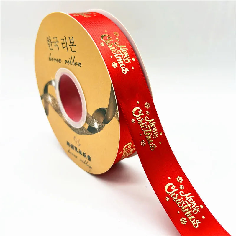 5yards 25mm Christmas Ribbon Printing Polyester Ribbon for Handmade Bow Party Christmas Decorations DIY Christmas Gift Wrapping