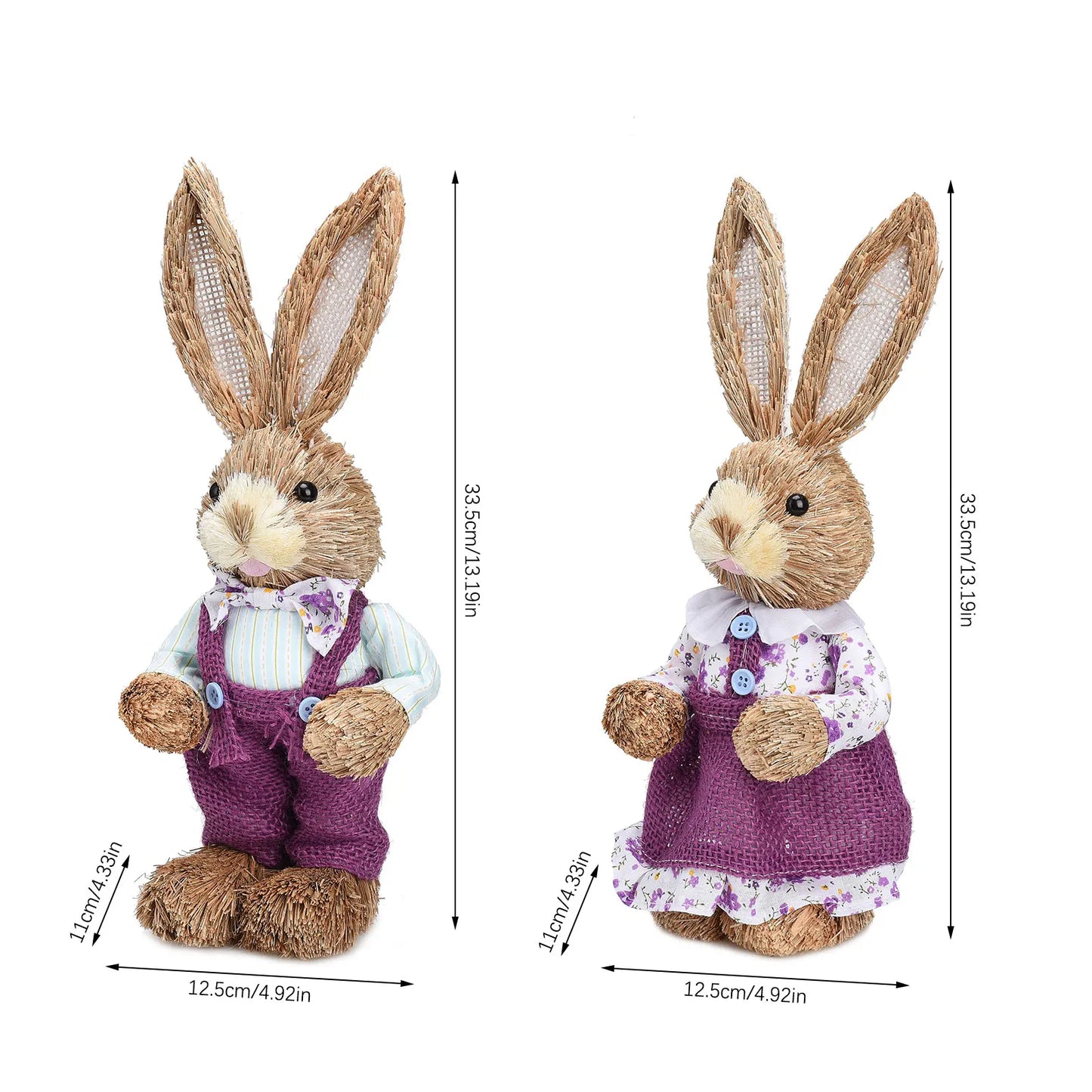 2PCS Straw Rabbit 2024 Easter Bunny Ornament Party Decorations Holiday Home Garden Wedding Decor Crafts Photo Props 25/35cm