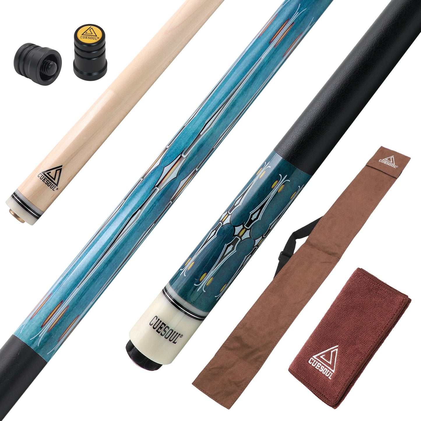 CUESOUL Maple Billiard Pool Cue Stick 58inch 21oz Pool Cue 13mm Cue Tip With Brown Cue Bag