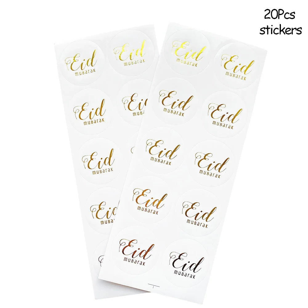 20Pcs Stickers Gold Silver Rose Gold Islamic Muslim Eid Mubarak Eid Gilding Sticker Ramadan Decoration 2023