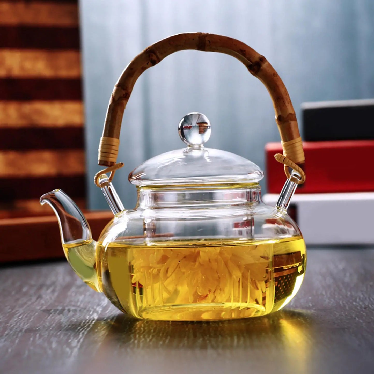 Glass Teapot With Infuser Tea Kettle Wood Handle Water Pitcher for Loose Leaf Juice Milk