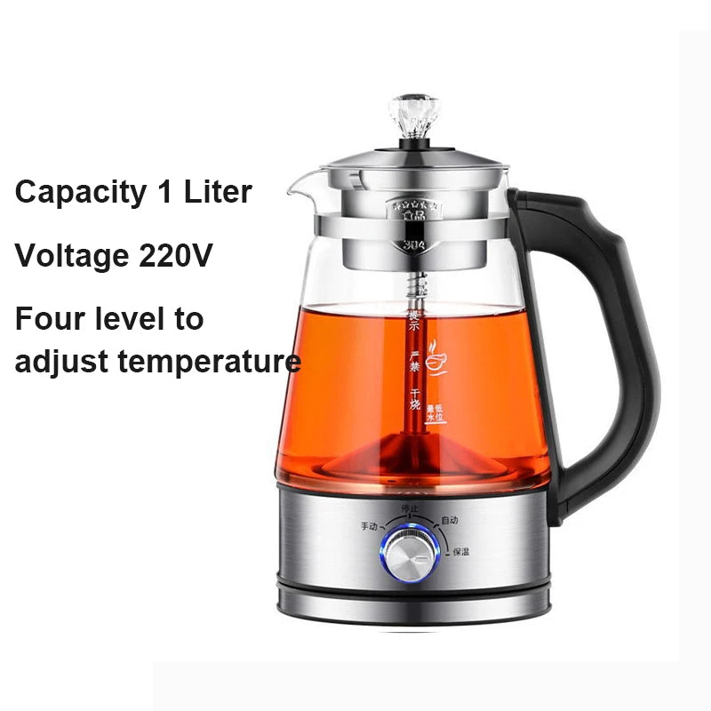 1L Electric Kettle Coffee Tea Maker Thermos Black Pu 'Er Glass Tea Maker Automatic Steam Spray Teapot Kettles Health Pot EU US