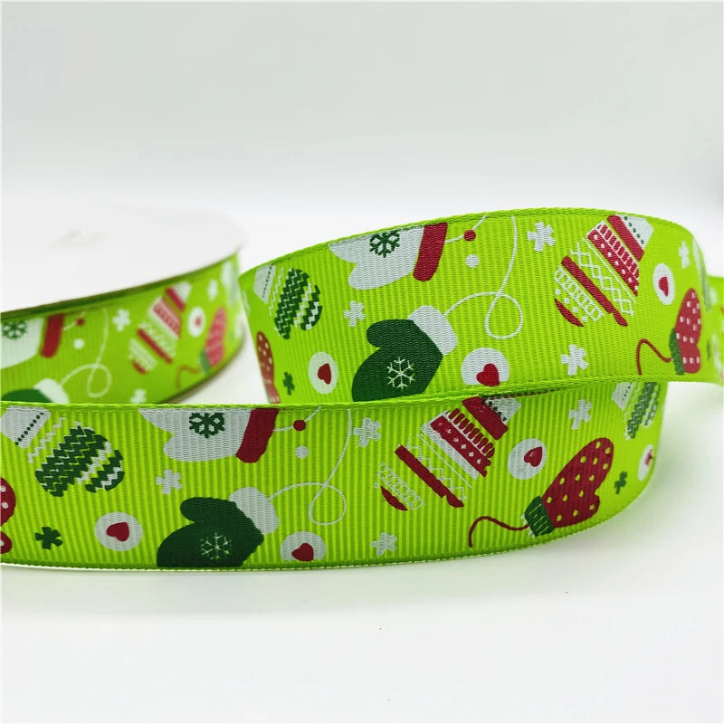 5yards/Lot 25mm Christmas Decor Grosgrain Ribbon Printed Christmas Ribbon for Handmade Design Christmas Decoration Sewing Fabric