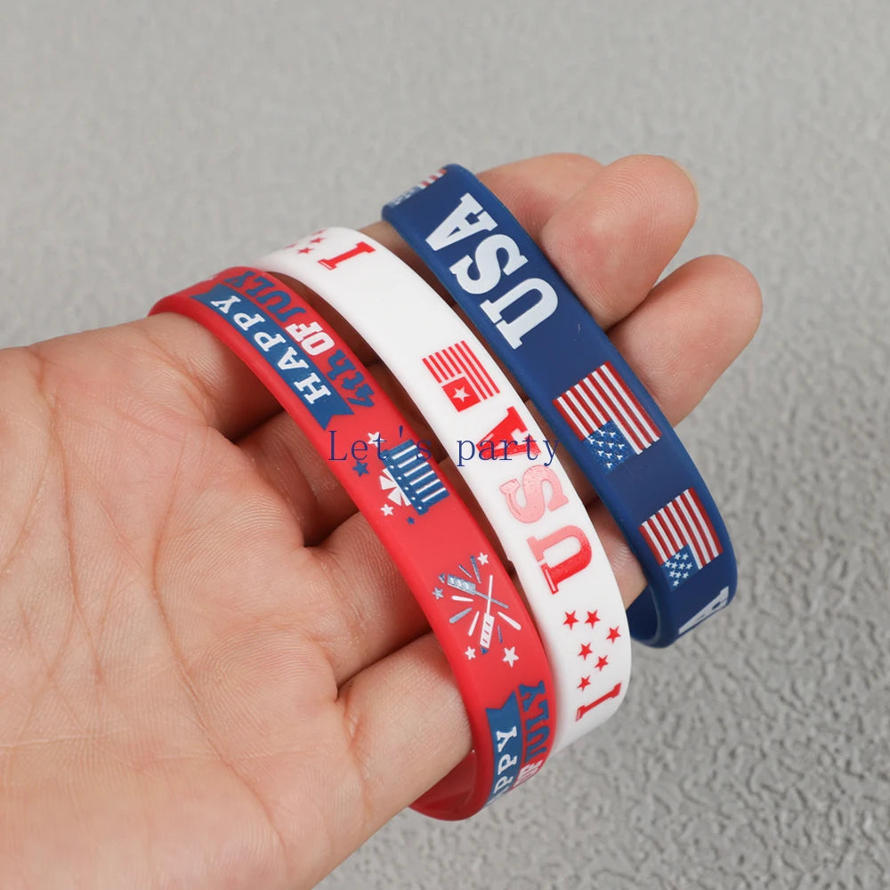 6Pcs Independence Day Theme Bracelet I Love USA Silicone Wristbands for Birthday 4th of July American National Day Party Favors
