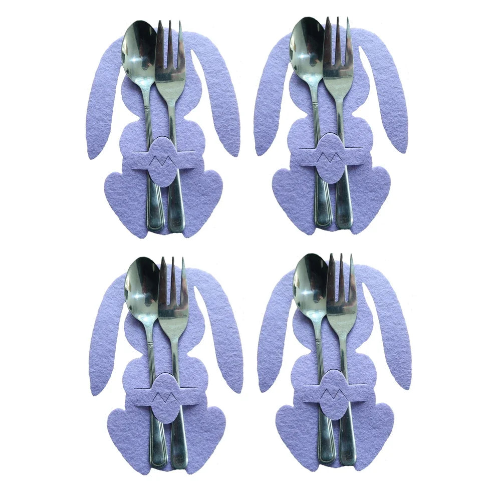 4Pcs/Set Easter Knife Fork Bags Non-Woven Cartoon Sheep Easter Rabbit Cutlery Holder Bag Tableware Organizer Easter Decorations