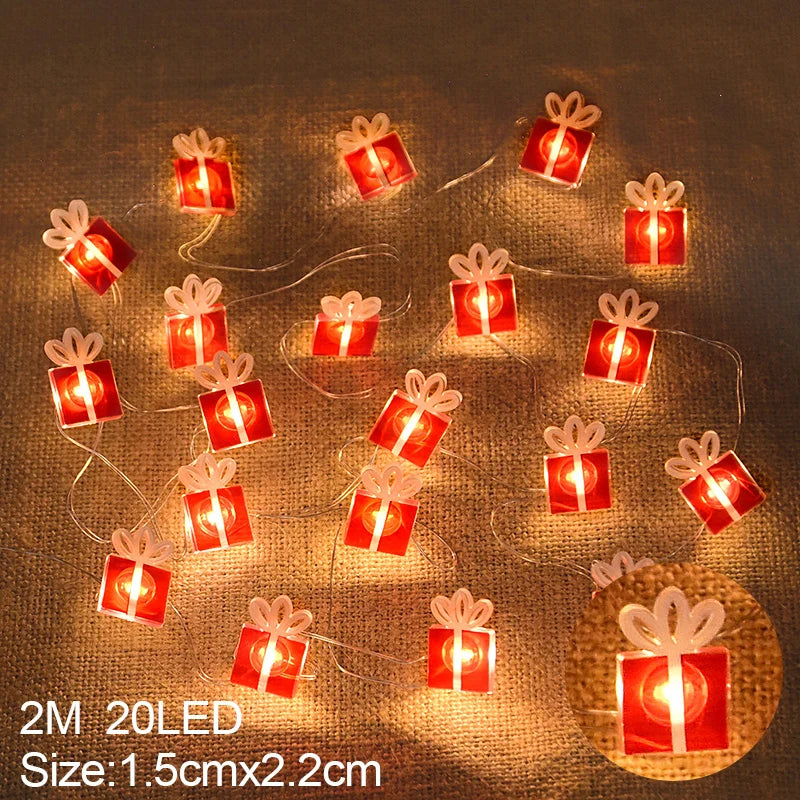 2M 20LED Santa Claus Snowflake LED Light String Christmas Decoration for Home Xmas Tree Ornament 2024 Navidad Kids Gift New Year