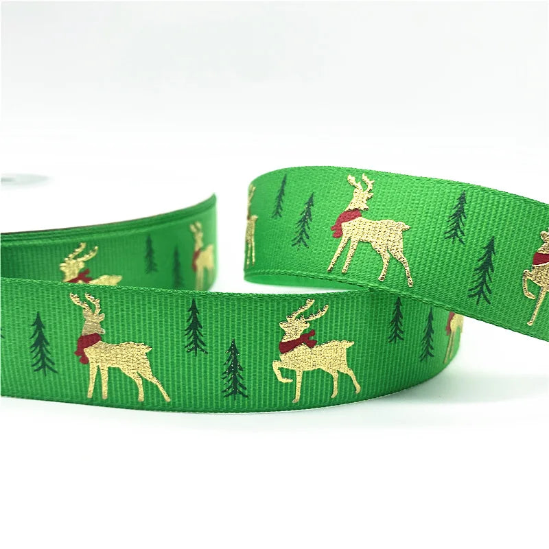 5yards/Lot 25mm Christmas Ribbon Printed Christmas Polyester Ribbon for Handmade Design Christmas Decoration Gift Packing