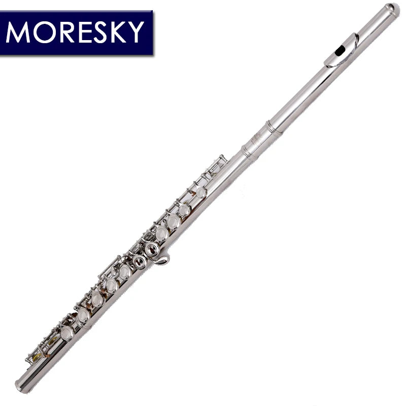 MORESKY 16/17 Close/Open Holes C Key Flute Instrument Cupronickel Nickel Plated Concert Flute With E Key