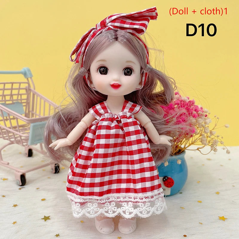 17cm Mini Doll 13 Movable Joint Doll With 3D Big Eyes DIY Toy Doll With Clothes Dress Up 1/12 Fashion Doll Children Girls Gift