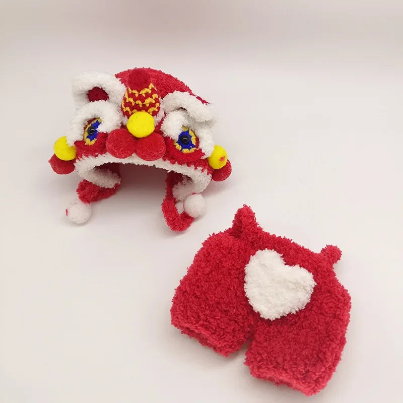 Mini Doll'S Clothes Outfit Accessories for 15-17cm Labubu Idol Lion Dance Hood Hat Wool Knitting New Year Clothes Clothing Gift