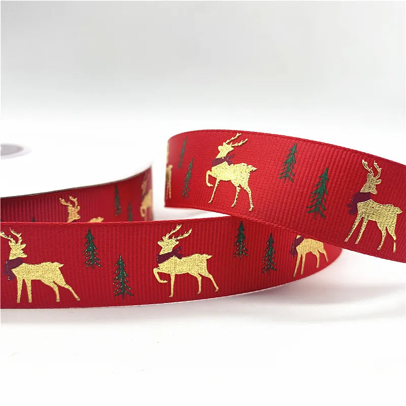 5yards/Lot 25mm Christmas Ribbon Printed Christmas Polyester Ribbon for Handmade Design Christmas Decoration Gift Packing