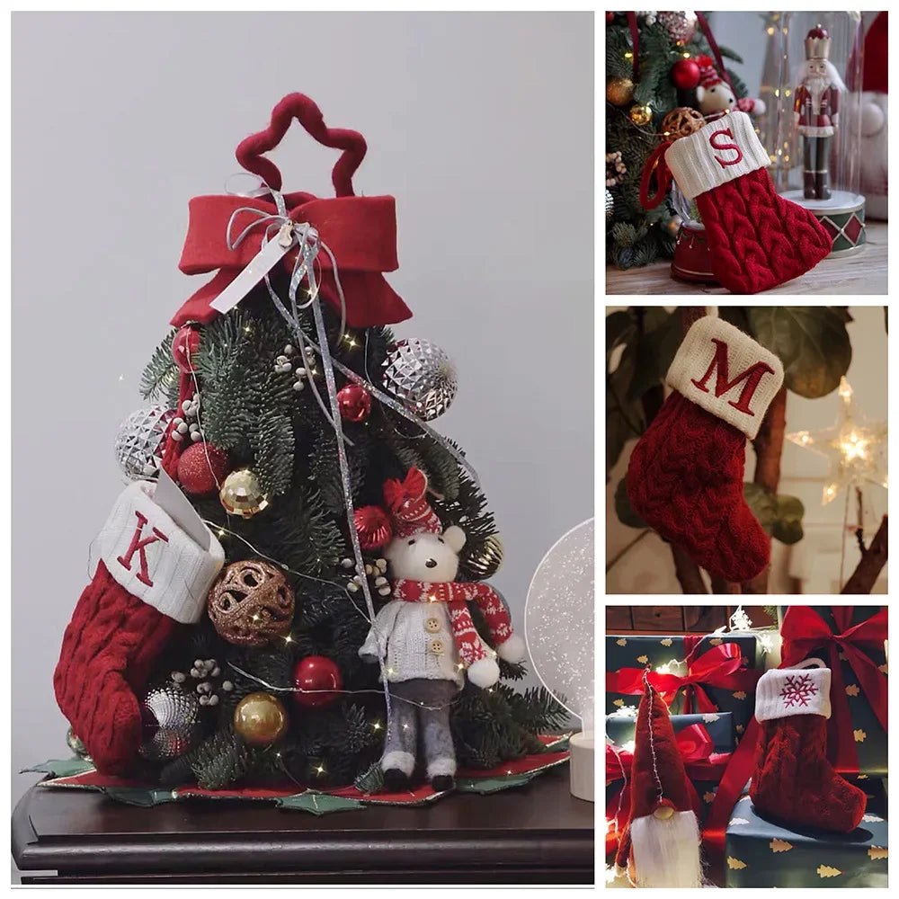 Merry Christmas Socks Red Snowflake Alphabet Letters Christmas Stocking Christmas Tree Pendant Decorations for Home Xmas Gift