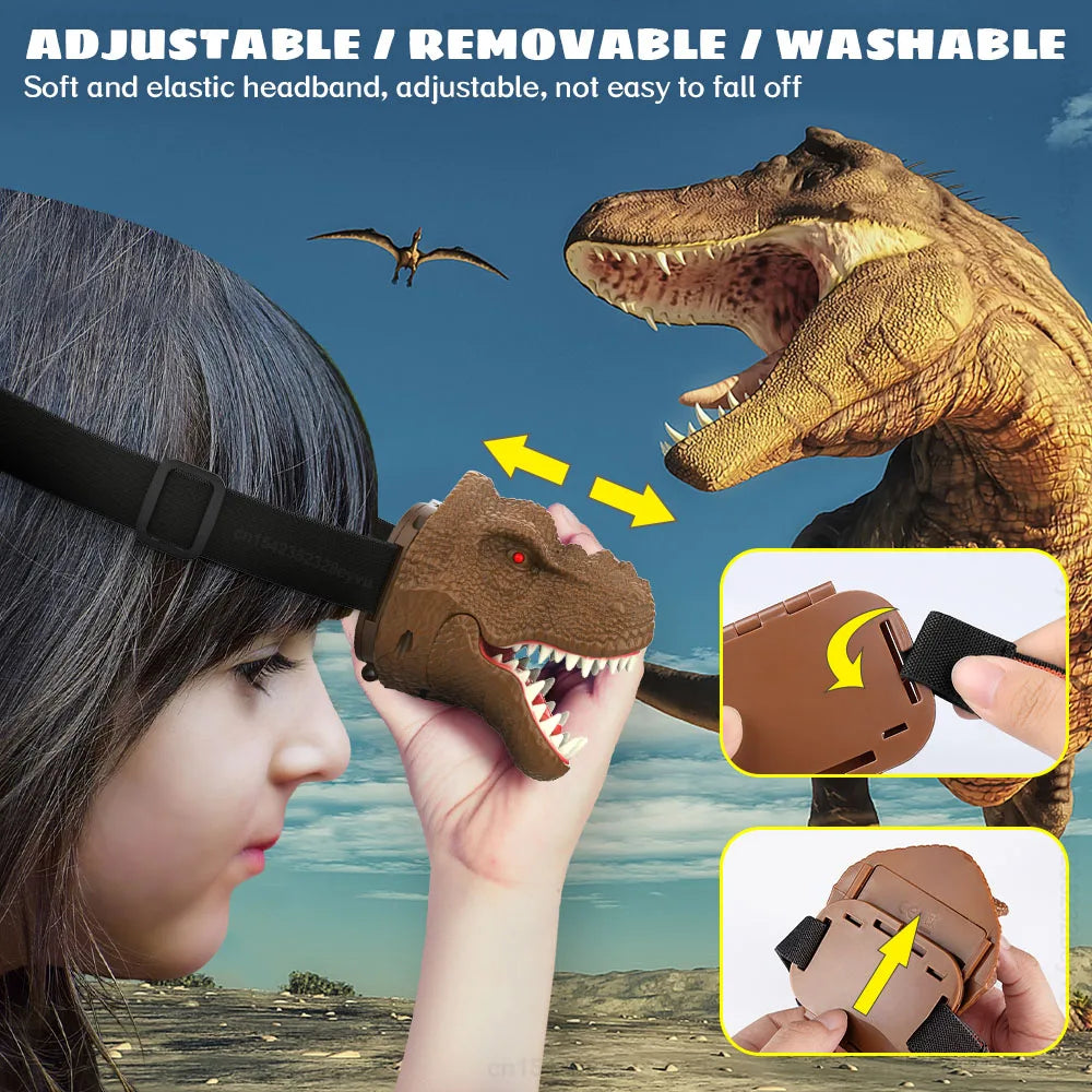 Kids Headlamp Dinosaur Headlamp for Children Kids Dinosaur Toys Child Head Flashlight T-Rex Dinosaur Head Lamp Christmas Gift