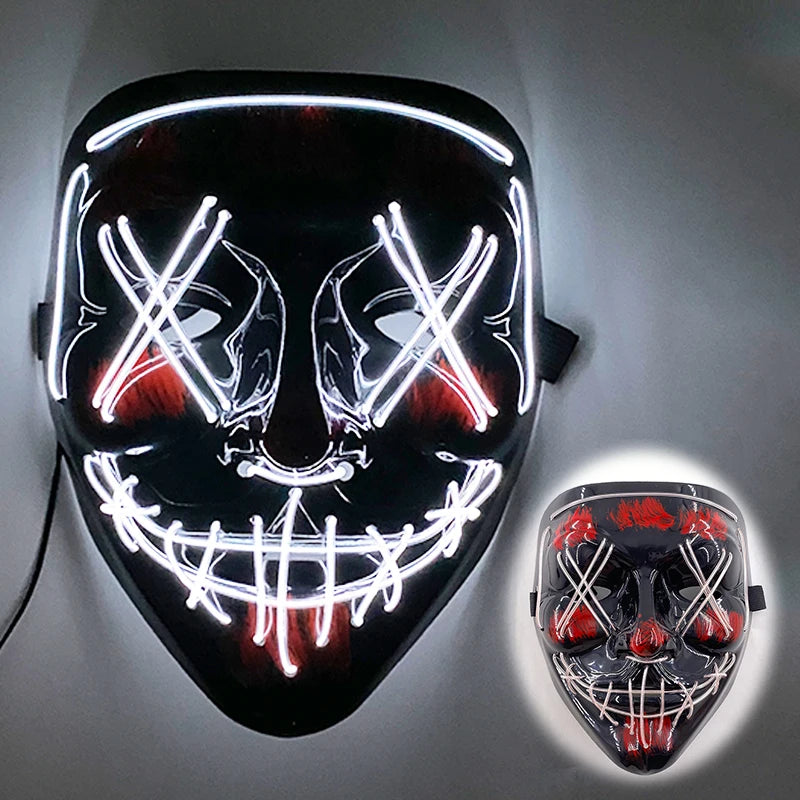 LED Halloween Mask Luminous Neon Mask Glow in the Dark Mascaras Halloween Party Costume Cosplay Masques Props Horror Mask