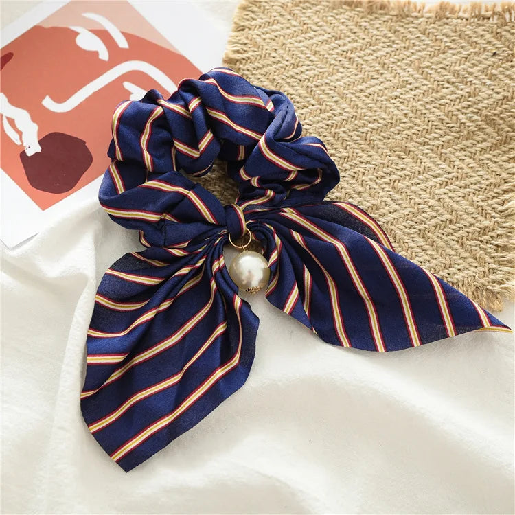 Chiffon Hair Scrunchies Women Fashion Pearl Ponytail Holder Hair Tie Hair Rope Rubber Bands Hair Accessories Bowknot Headwear