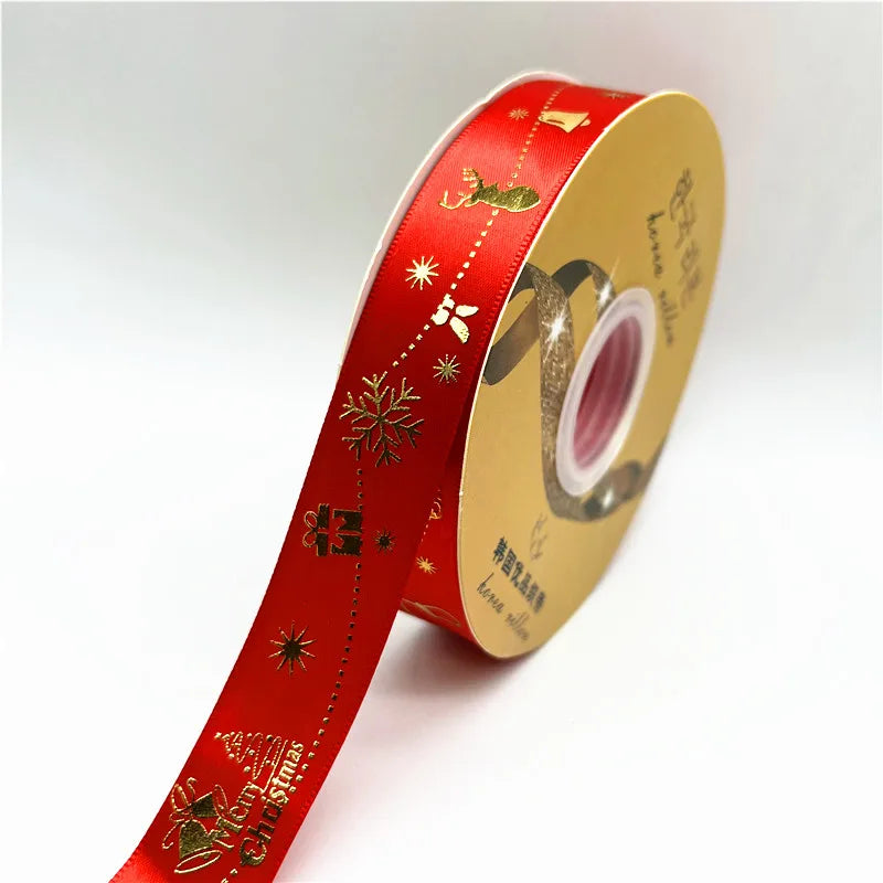 5yards 25mm Christmas Ribbon Printing Polyester Ribbon for Handmade Bow Party Christmas Decorations DIY Christmas Gift Wrapping
