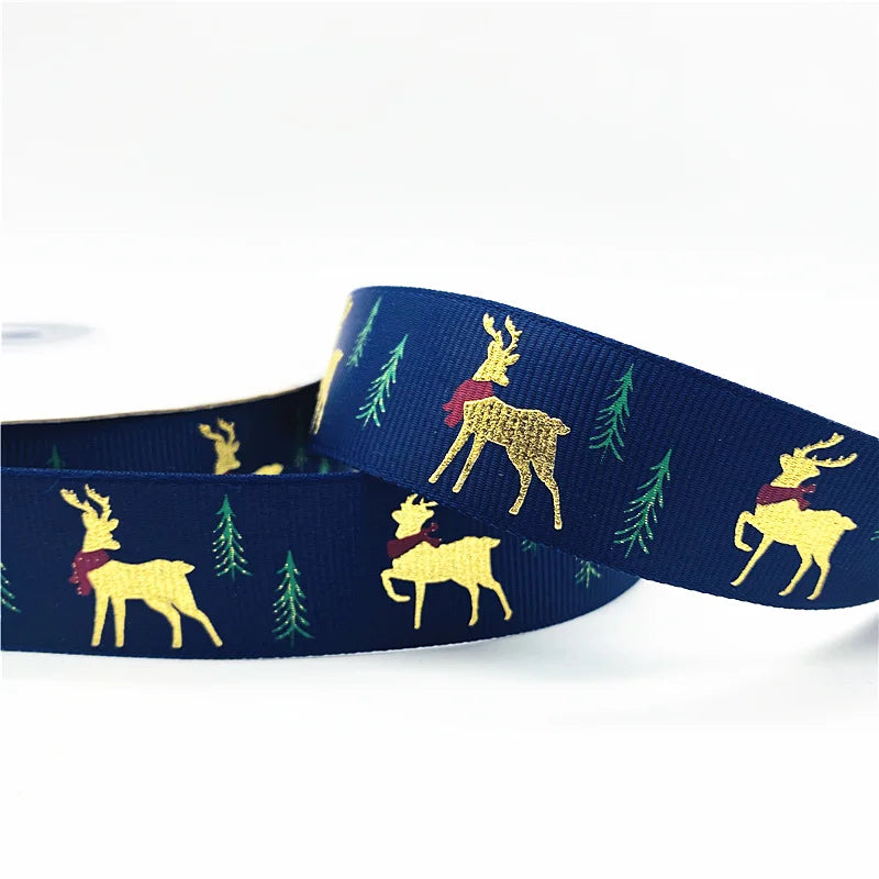 5yards/Lot 25mm Christmas Ribbon Printed Christmas Polyester Ribbon for Handmade Design Christmas Decoration Gift Packing