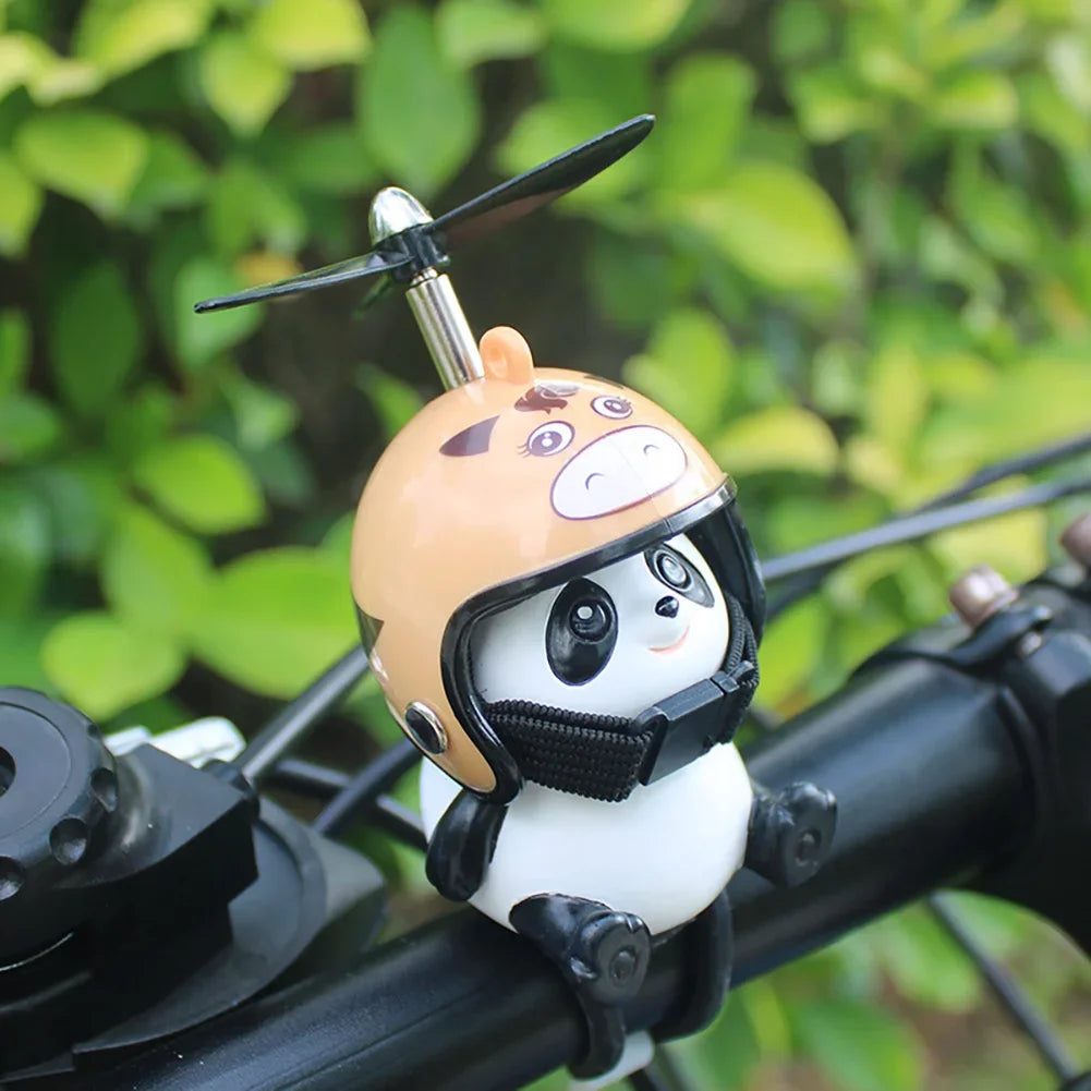 Cute Panda Cartoon With Helmet Airscrew Ornaments Toy Motorcycle Handlebar Decoration Bike Electric Riding Equipment Accessories