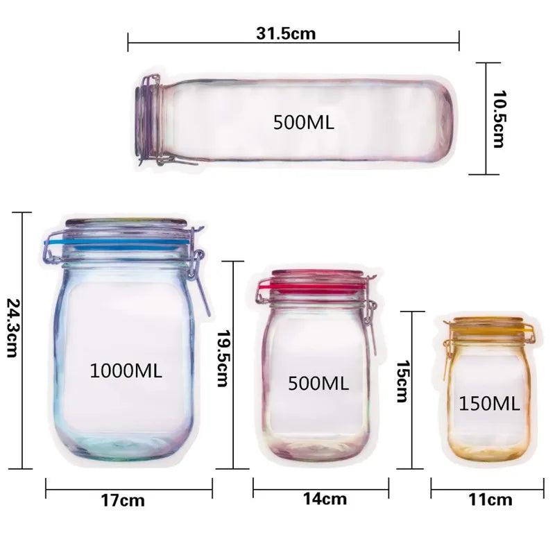 Kitchen Storage 5-20pcs Reusable Mason Jar Zipper Bags Grocery Candy Jar Food Storage Bags Portable Cookies Bags Kitchen Food